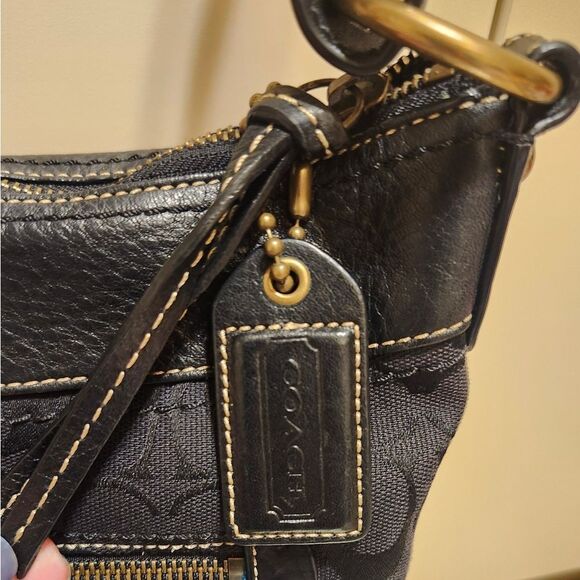 Coach Signature "CC" Logo Canvas w/Black Leather Trim Shoulder Bag Ret.$339 - Picture 8 of 14
